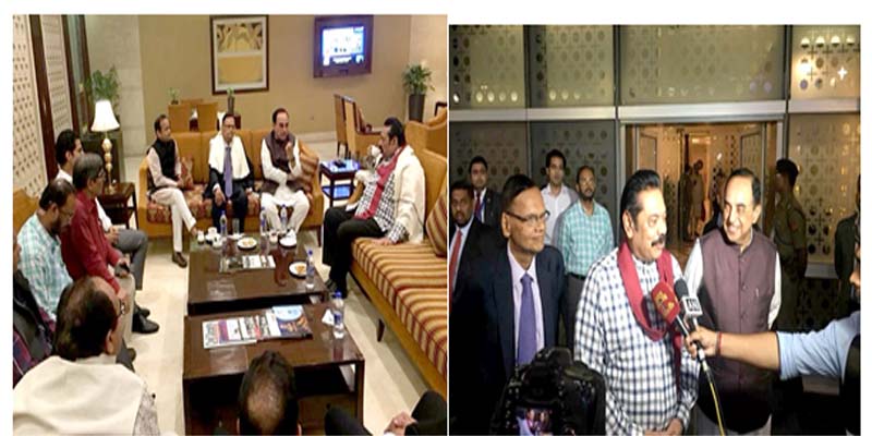 இந்தியா சென்ற மகிந்த ராஜபக்சாவை புதுடெல்லியில் சுப்பிரமணிய சுவாமி வரவேற்றார்