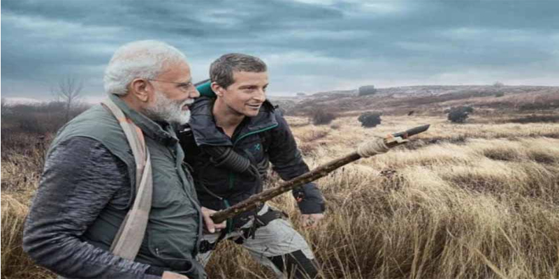 பியர் கிரில்சுடன் இணைந்து காட்டுக்குள் சாகச பயணம் மேற்கொள்ளும் பிரதமர் மோடி