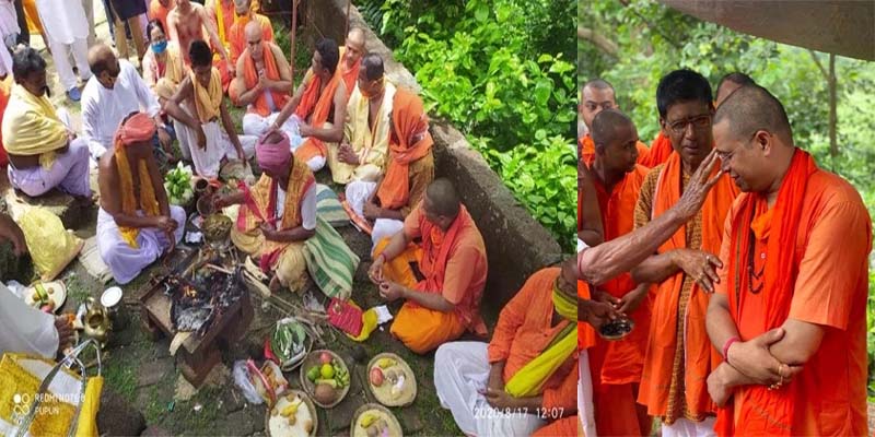 மே வங்க பிஷனூர் பி ஜே பி யின் முஸ்லிம்  எம் பி கான் காவி உடையில் மொட்டையடித்து ஹோமம் செய்து வழிபட்டார்